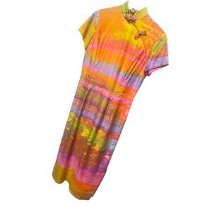 Paradise Hawaii Vintage 60's Tiki Muu Muu Asian Inspired Colorful Pencil Dress